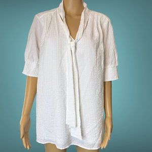 Lane Bryant|Womens|Blouse|Size 16|White|Lined|Tie Neck|Ruched